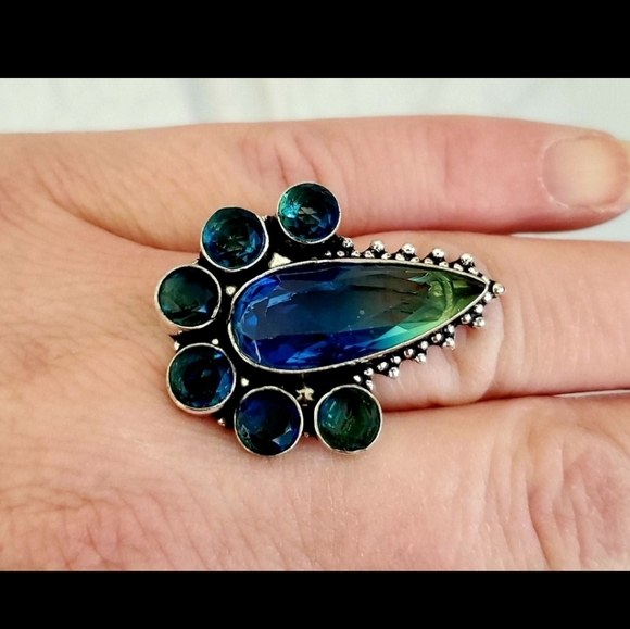 New Bi-Color Tourmaline 925 Silver Statement Ring.  - Picture 2 of 12